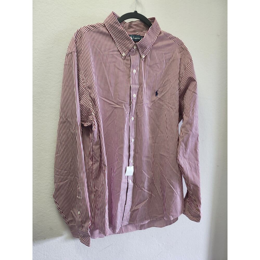 Ralph Lauren Long Sleeve Red White Stripe‎ Button Down Shirt Men's sz XXL